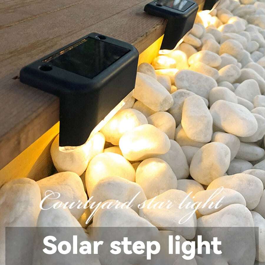 4pcs Outdoor Solar Stair Lights With Transparent Cover For Garden Staircase Railing Fence Wall Decoration