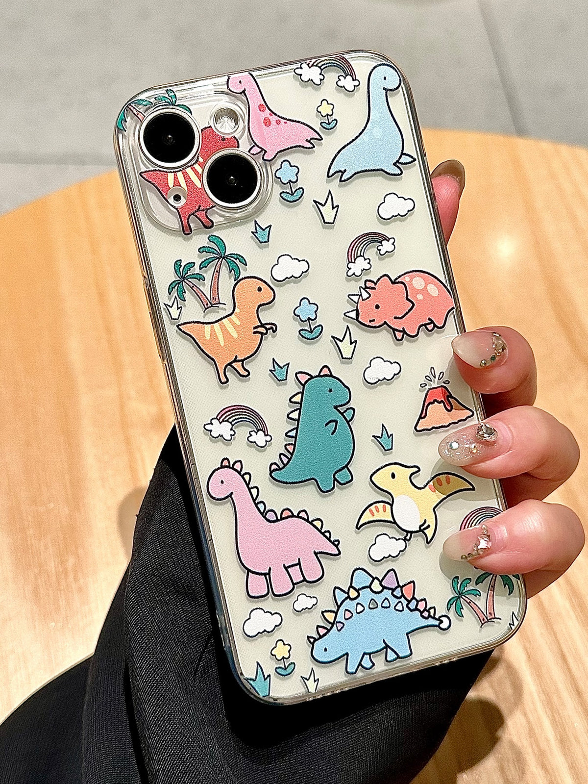 1pc Colorful Dinosaur Printed Hip-hop Style Anti-fall Phone Case, Compatible With Apple/samsung Phones