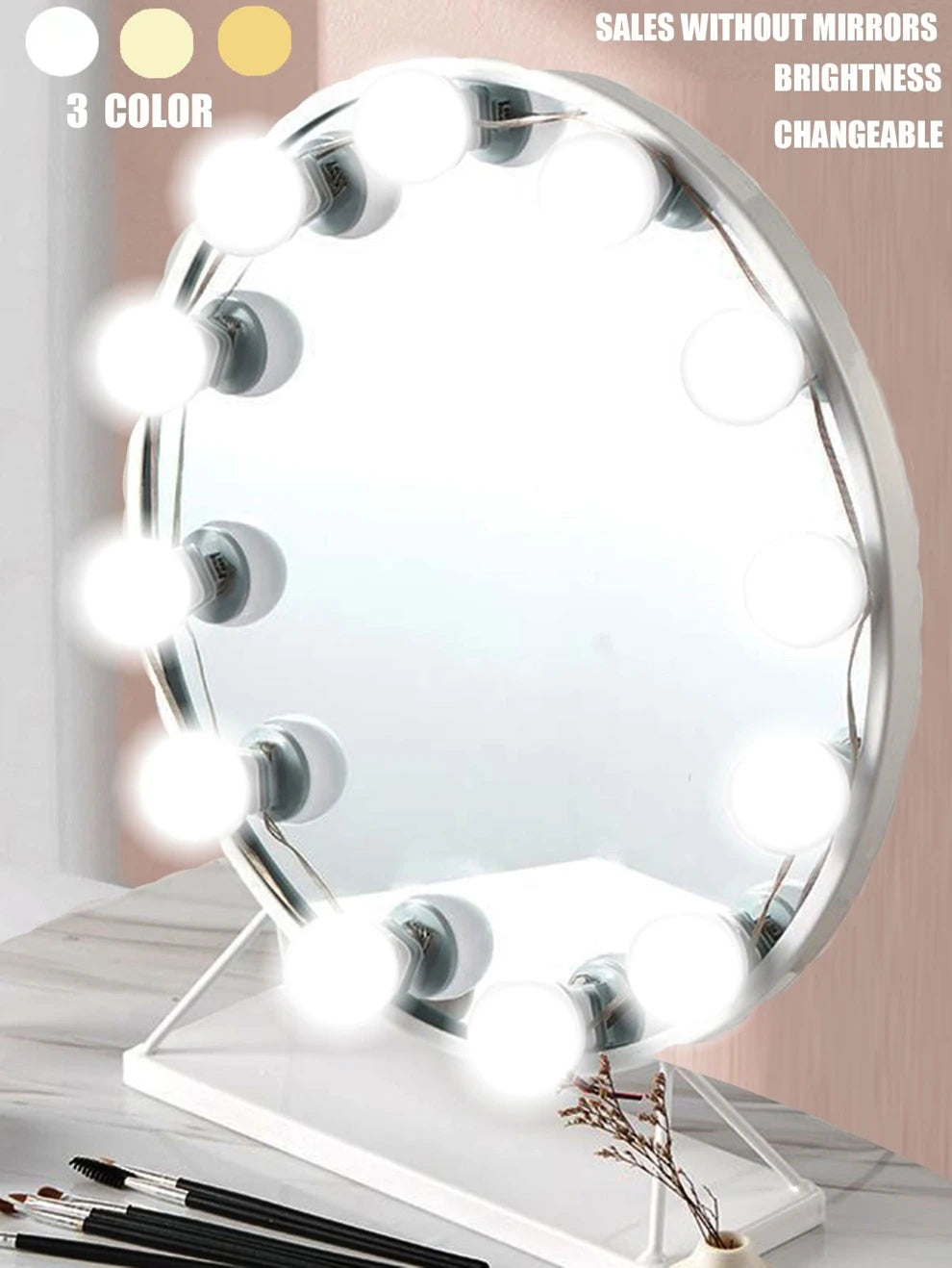 1pc Usb Power 4/6/8/10/12/14 Bulbs Vanity Mirror Light,Hollywood Style Makeup Mirror Lamp,Color And Brightness Adjustable,Perfect As Mirror Front Fill Light, Bathroom Dressing Table Lighting Campaign