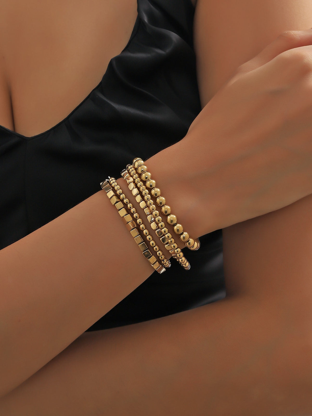 5pcs Simple CCB Bead Bracelet Set For Women, Fashionable And Versatile Summer Accessory