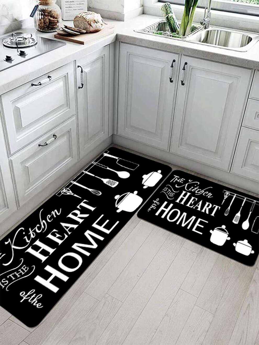 1pc Letter Cutlery Graphic Kitchen Rug, Modern Polyester Anti-slip Kitchen Mat For Kitchen