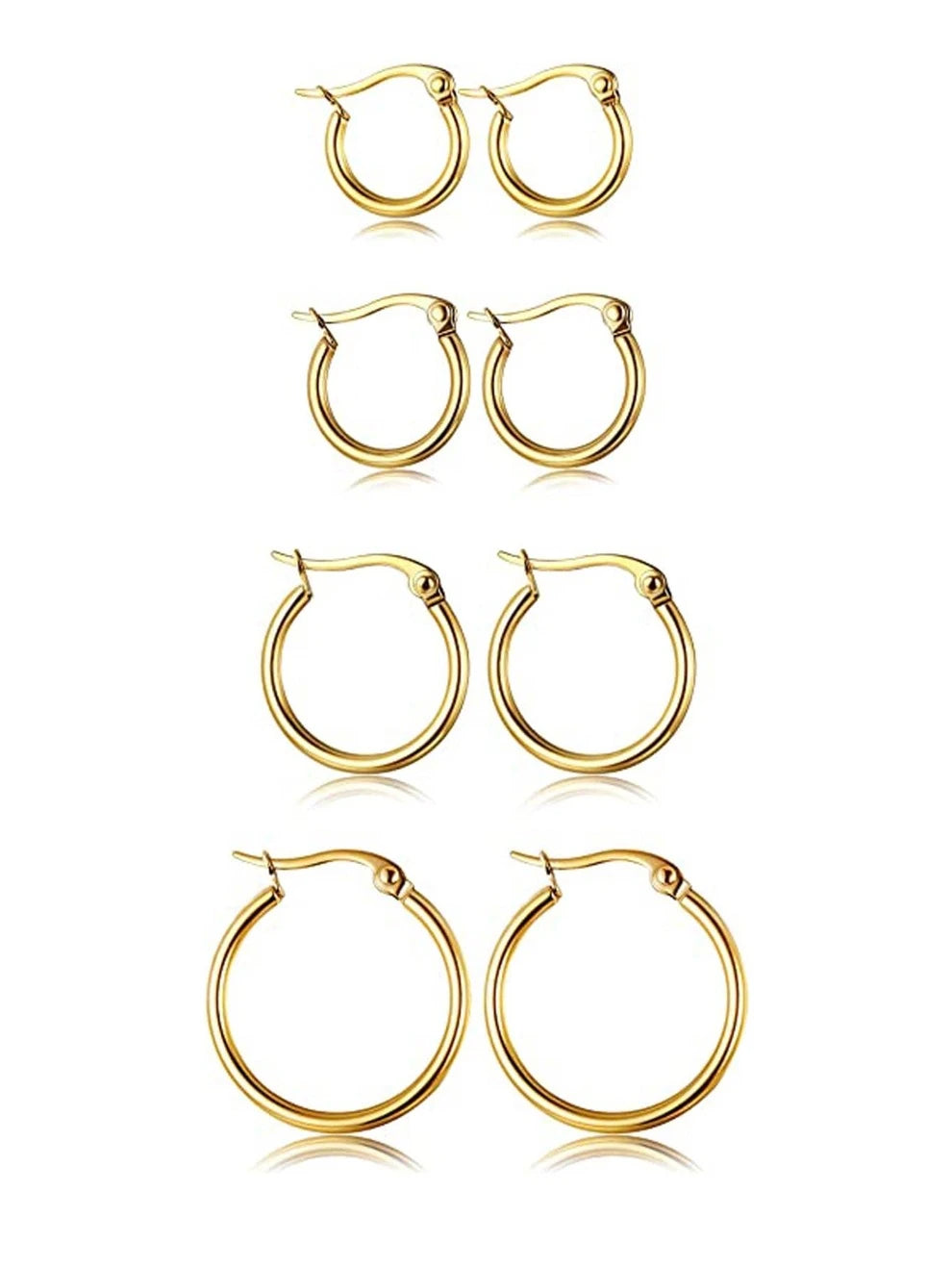 4 Pairs Silver Hoop Earrings Set Stainless Steel Cute Huggie Earrings for Women Rounded Small Hoop Earrings 10/12/15/20MM