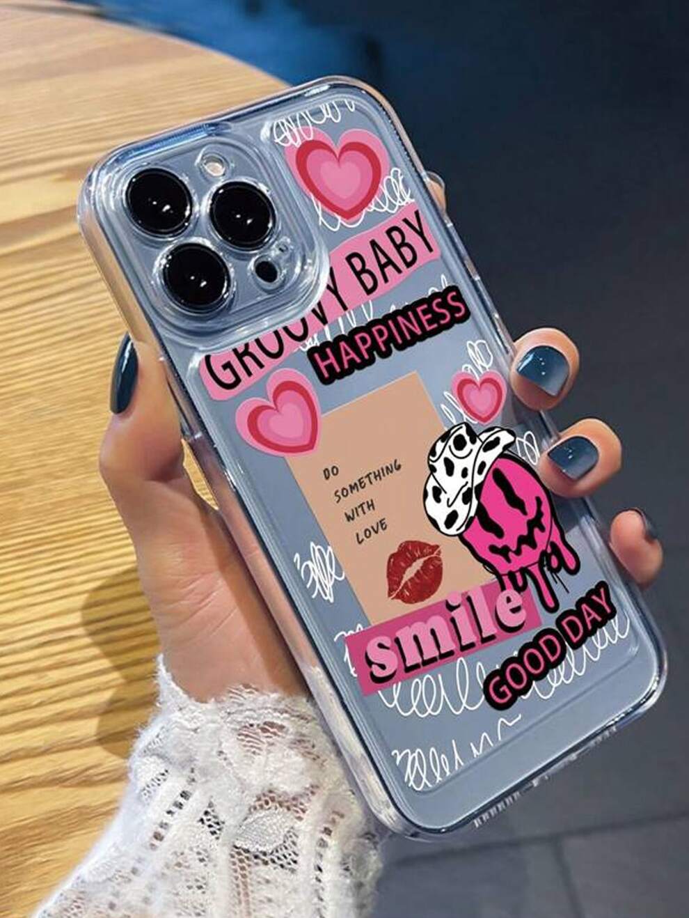 Pink Cartoon Graphic Clear Phone Case Compatible With IPhone 15/15Pro/15Plus/15Promax Kawaii