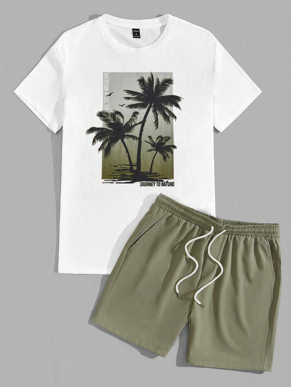 Manfinity Chillmode Men Tropical Print Tee & Drawstring Waist Shorts