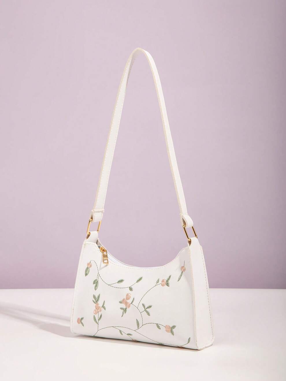 Flower Embroidery Square Crossbody Bag, White, Fashionable For Women Portable leather bag Holiday For Women Trendy