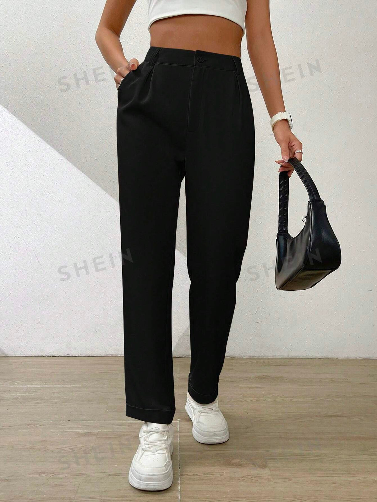 SHEIN Essnce Women's Slanted Pocket Straight Leg Pants