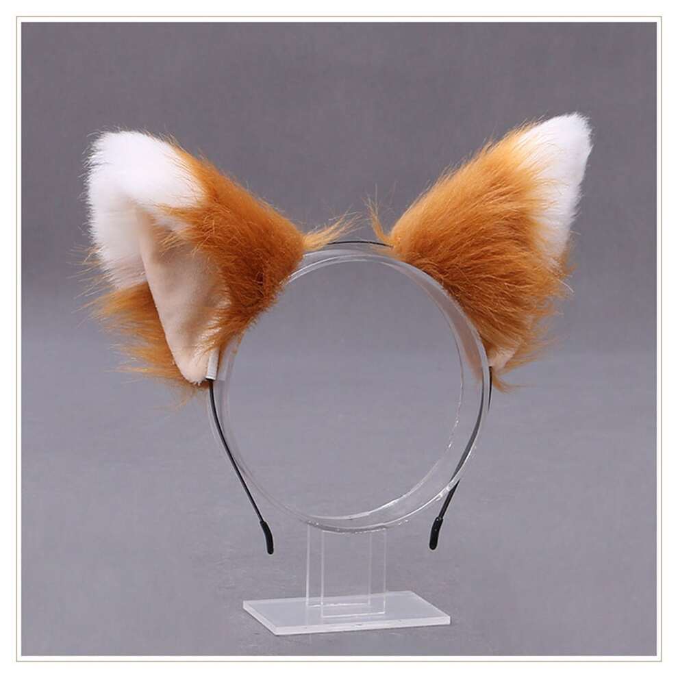 Camel and White Plush Skin Color Lining Cute Lolita Fox Ear Headband Animal Ear Accessory Cat Ear Hairband