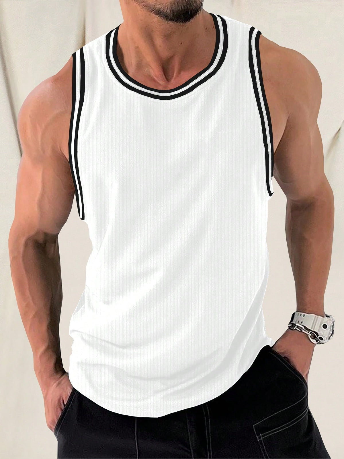 Manfinity Homme Men Striped Trim Tank Top