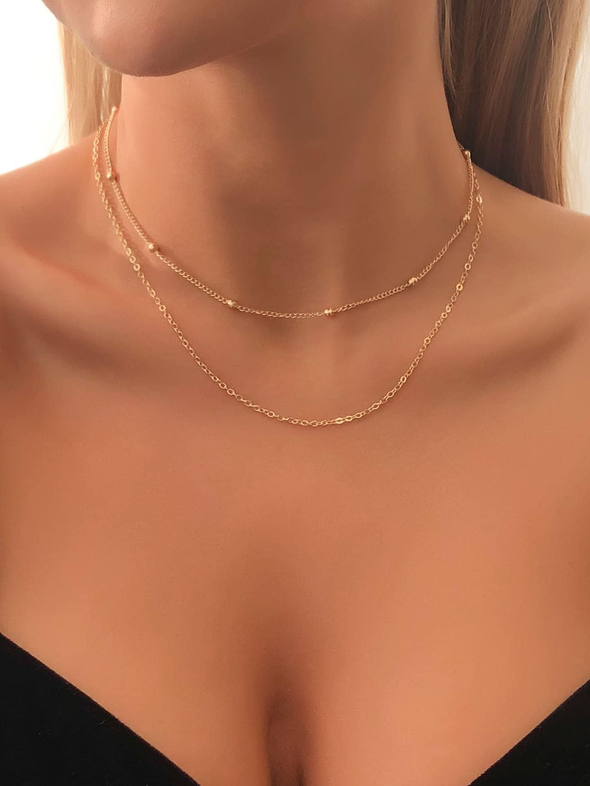 1pc Women's Simple Dual Layered Gold Metal Necklace, Suitable For Casual Wear All Year Round