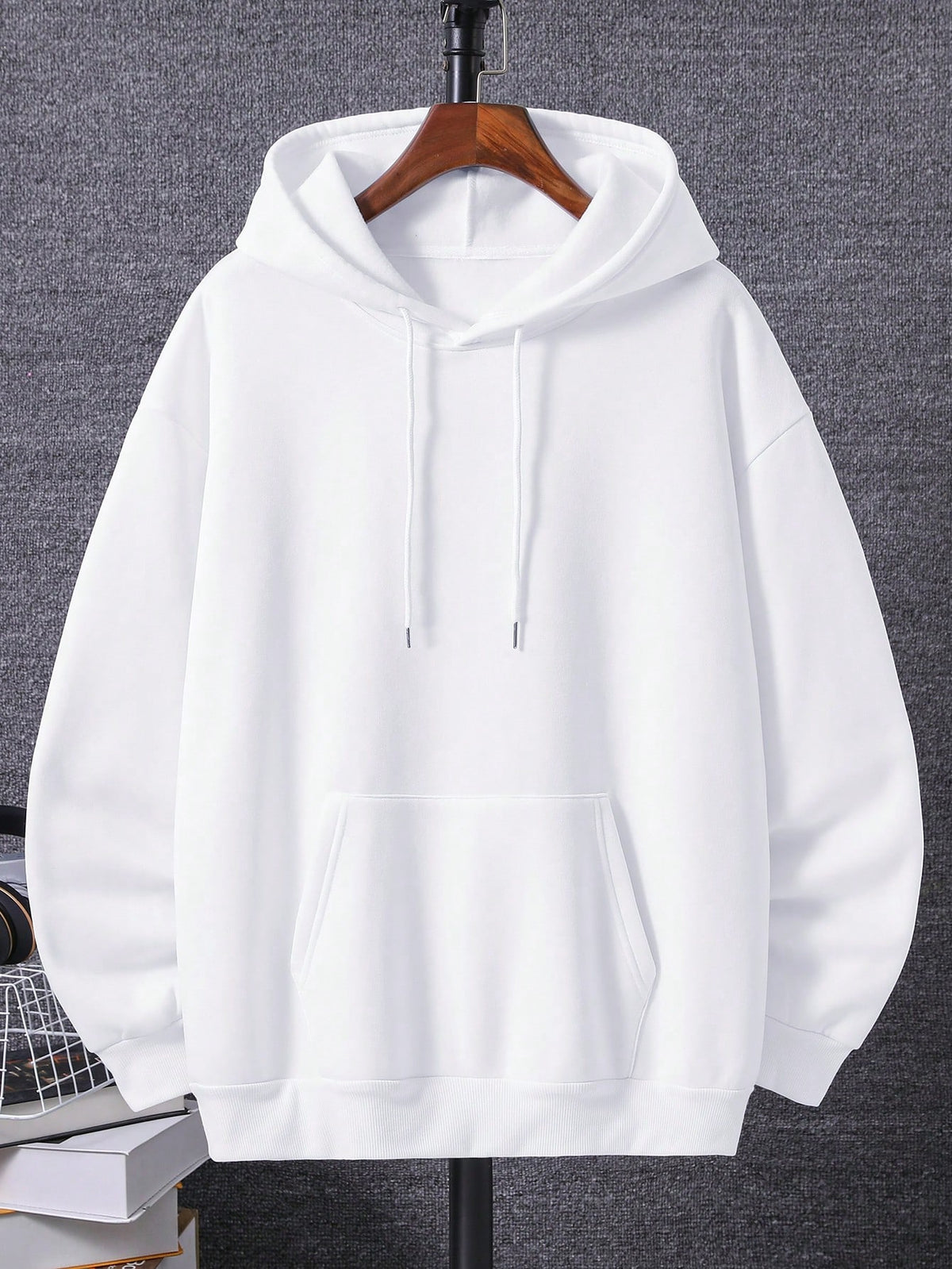 Men Plus Kangaroo Pocket Drawstring Thermal Lined Hoodie