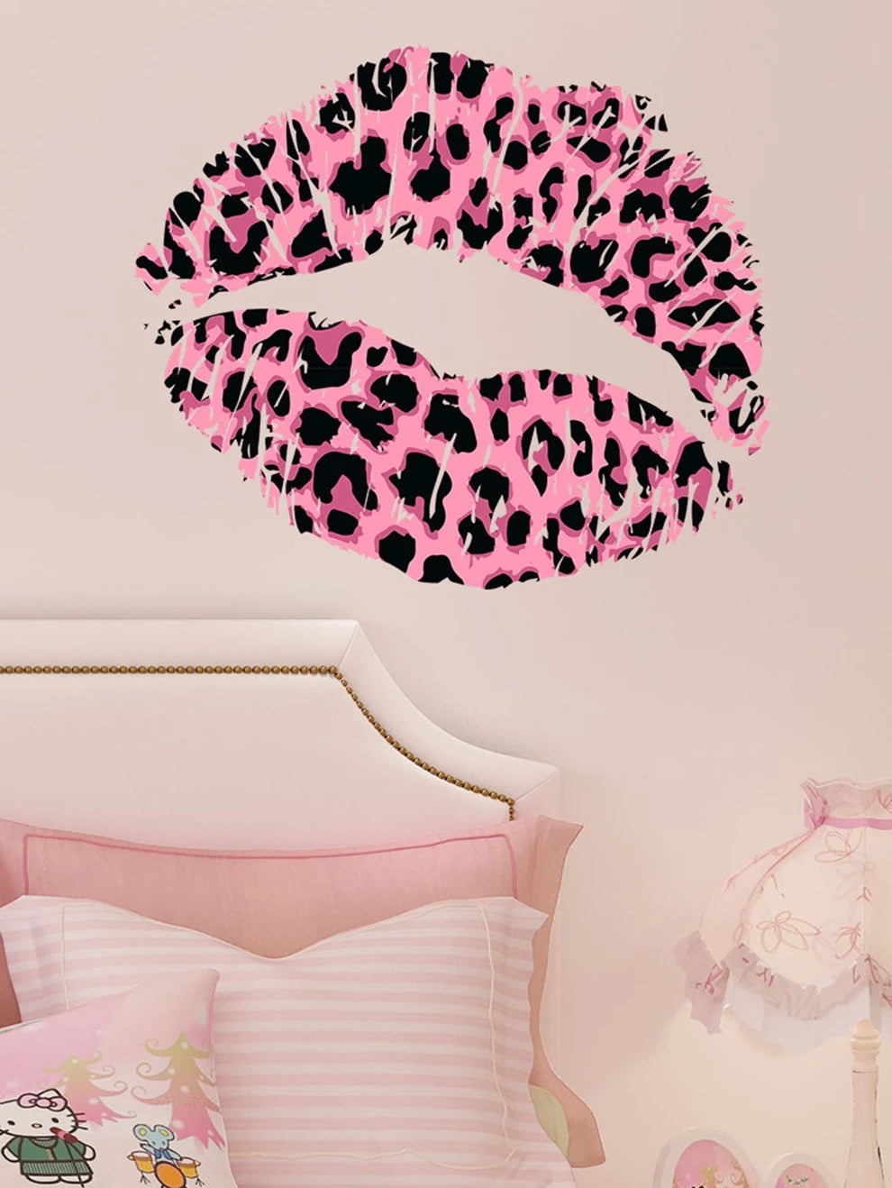 1pc Leopard Print Sexy Lips Girl Wall Sticker For Bedroom Living Room Hallway Decoration