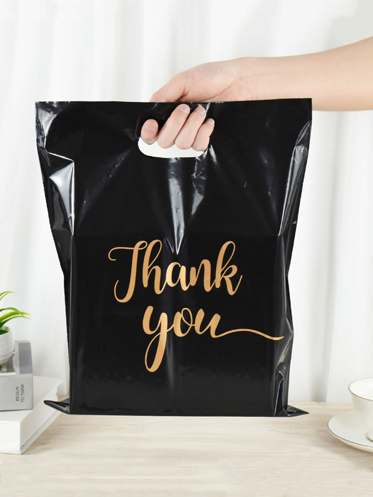 50pcs White Thank You Gift Bags, Plastic Bags For Small Business, Shopping Bags, Ideal For Festival, Birthday, Party Favors, Wedding Gift Packaging, Suitable For Gifts, Parties, Shops, Boutiques, Etc.