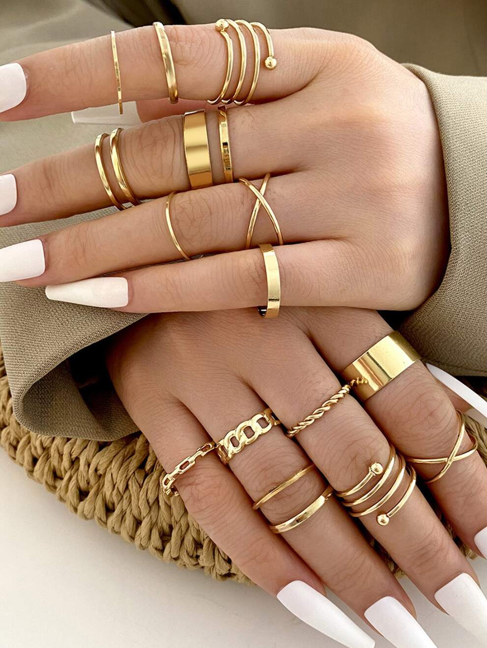 16 Piece Geometric Twisted Ring Set Creative Simple Women's Jewelry Street