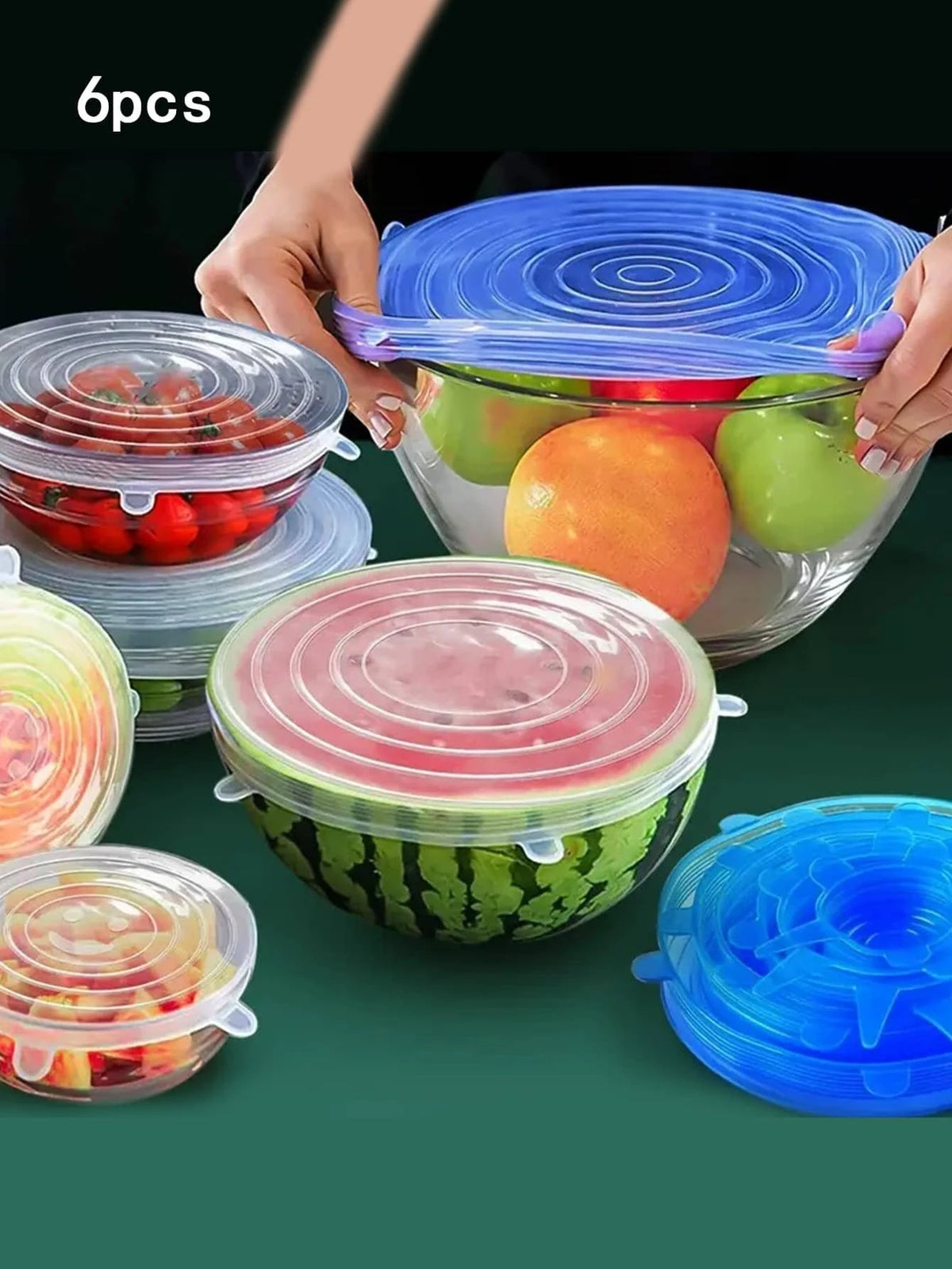 6Pcs Silicone Stretch Lids, Reusable Durable Food Storage Lids For Bowls, Silicone Lid Cover, Dishwasher And Refrigerator Safe Storage, Kitchen SuppliesStorage Bag