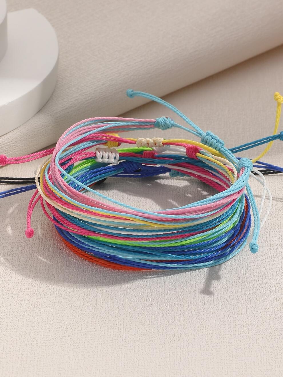 6pcs/set Multicolor Waxed Thread Braided Bracelets For Women