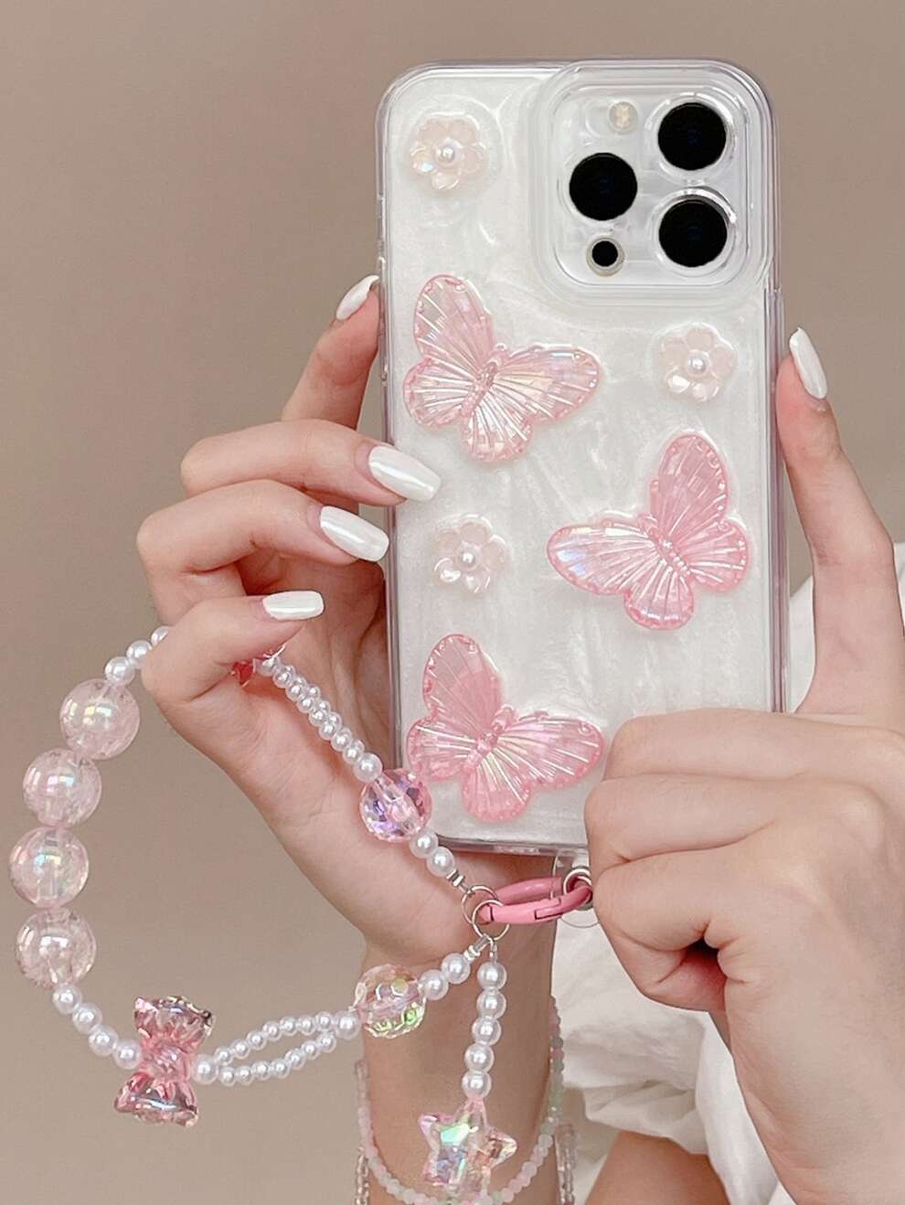 Butterfly Decor Phone Case With Lanyard Compatible With iPhone15/15Plus/15Pro/15Promax