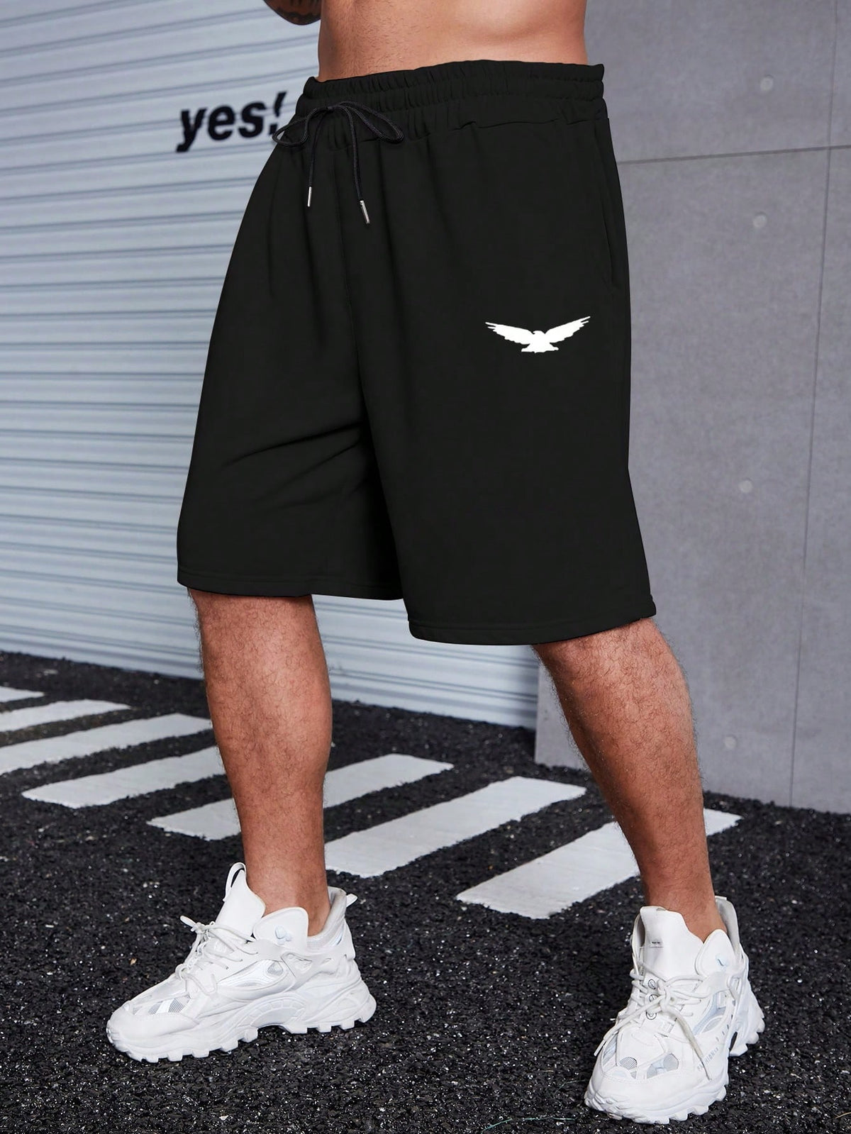 Manfinity Homme Plus Size Men's Simple Print Drawstring Shorts