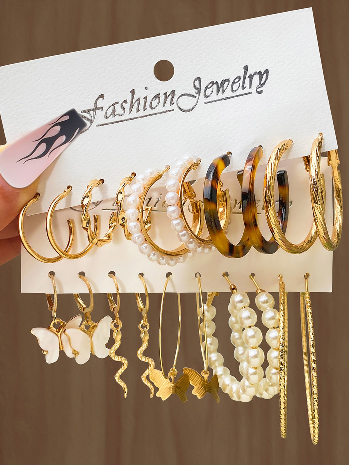 20pcs Exaggerated Personality Big Circle Faux Pearl Butterfly Snake Ear Cuff Earrings Set