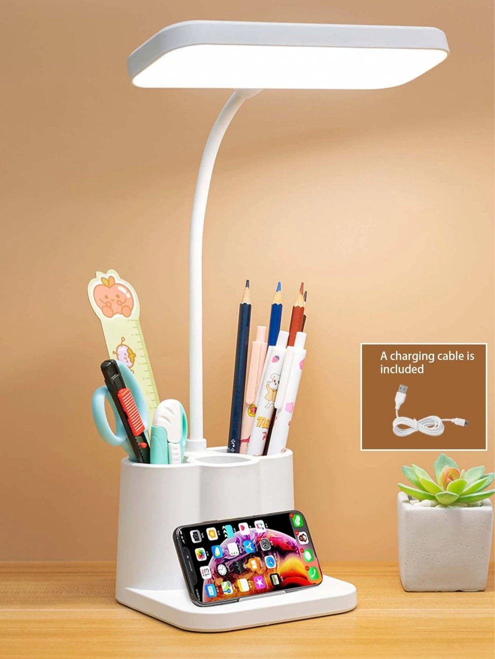 1pc Led Multi-functional 3-color Touch Control Rechargeable Eye-care Reading Lamp, Writing Lamp, Table Lamp - White