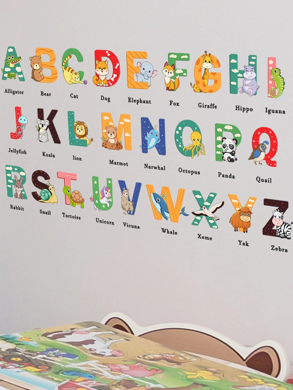 1pc Colorful English Letter & Animal Wall Sticker For Bedroom And Living Room Decoration