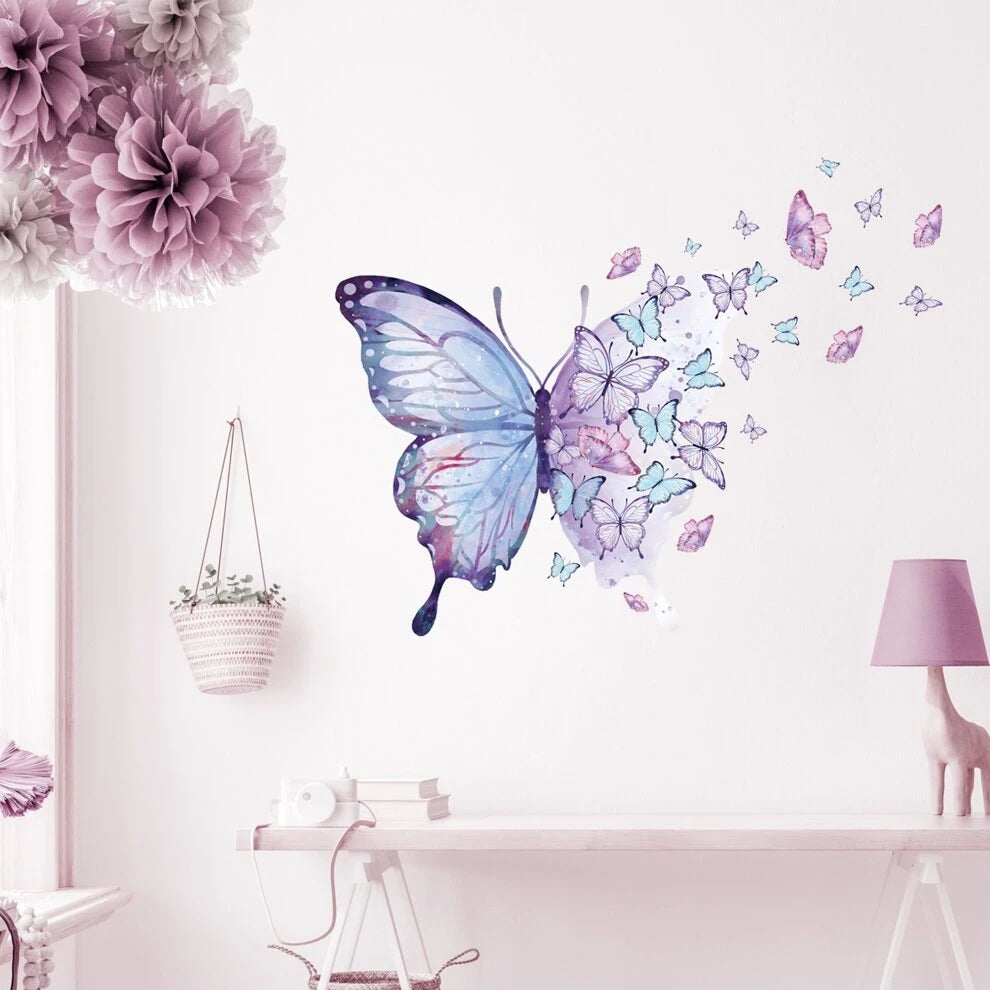 1pc Watercolor Purple Butterfly Girl's Room Wall Sticker