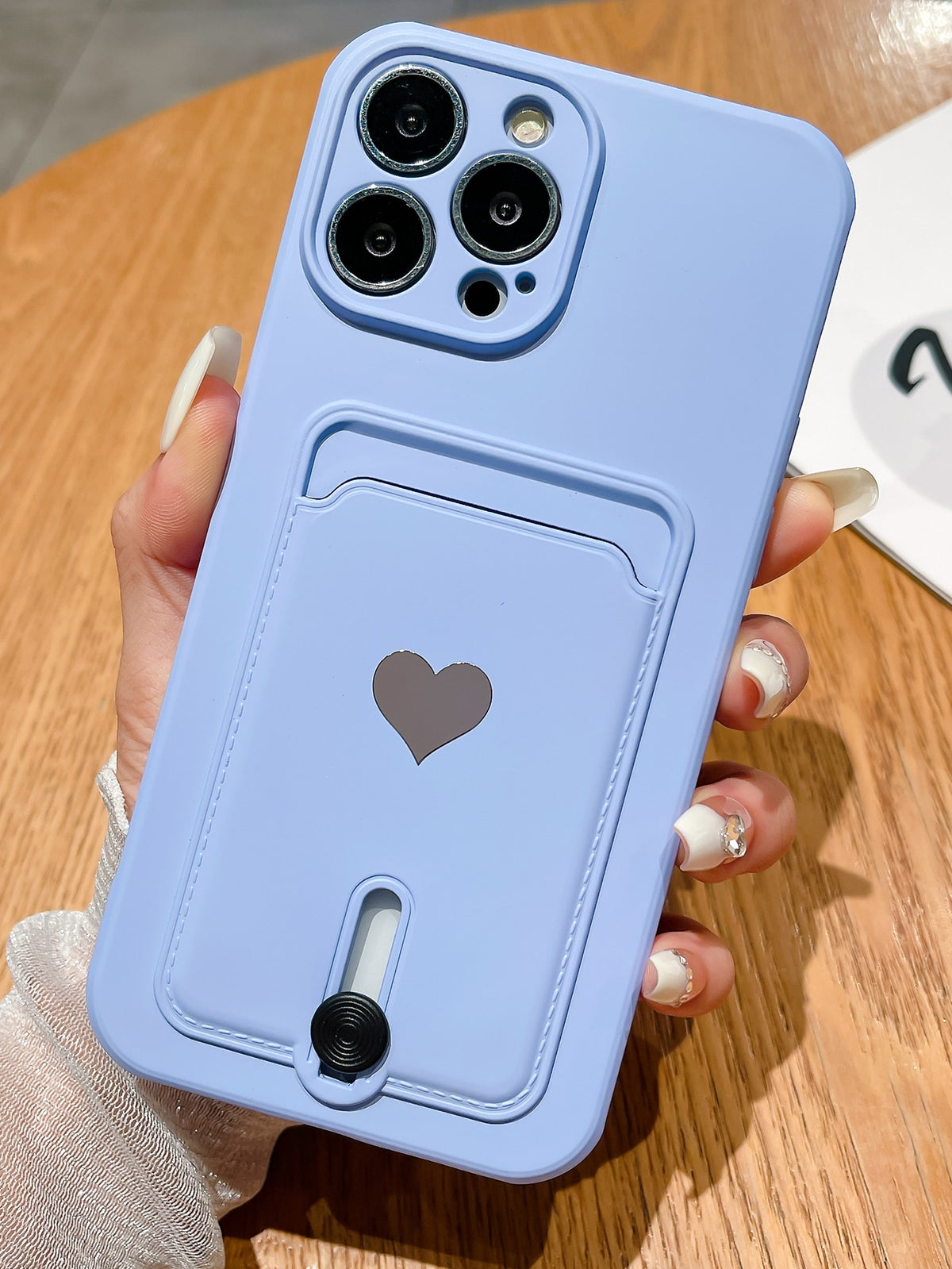 Blue Fashionable New Geometric Heart Shaped Ring Holder Metal Plate Tpu Shockproof Phone Case Cover