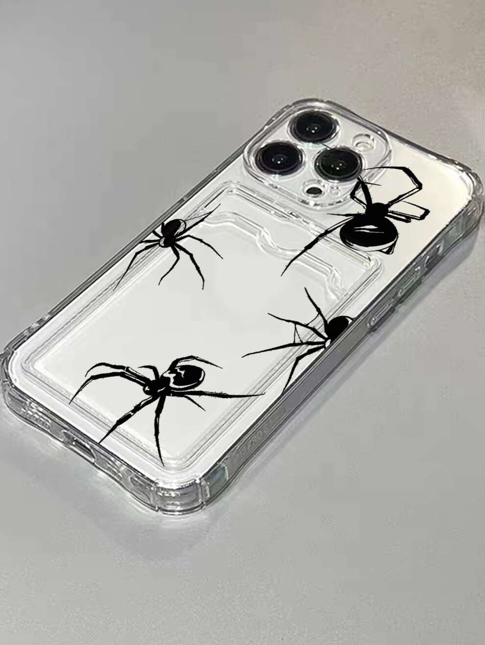 Spider Pattern Clear Phone Case With Card Slot Compatible With iPhone 15/15Pro/15Plus/15Promax