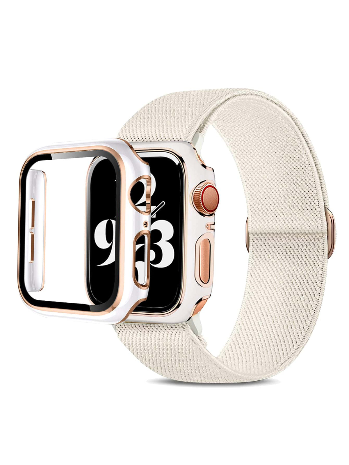 2pcs Apple Watch Band Apple Watch Strap Apple Watch Case Apple Watch Strap + Apple Watch Case Two-In-One Anti-Scratch Screen Protector White With Rose Gold Pc Hard Material Frame Protective Case And A