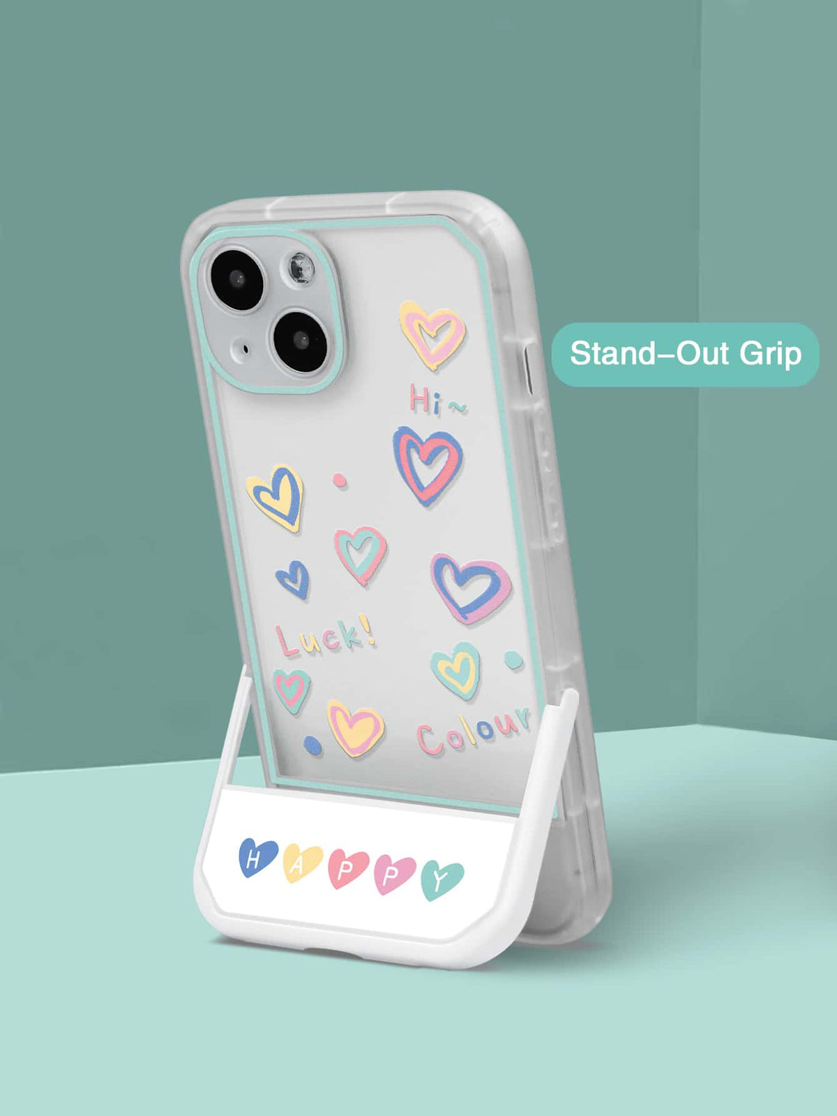 Heart Pattern Clear Phone Case With Invisible Holder Kawaii