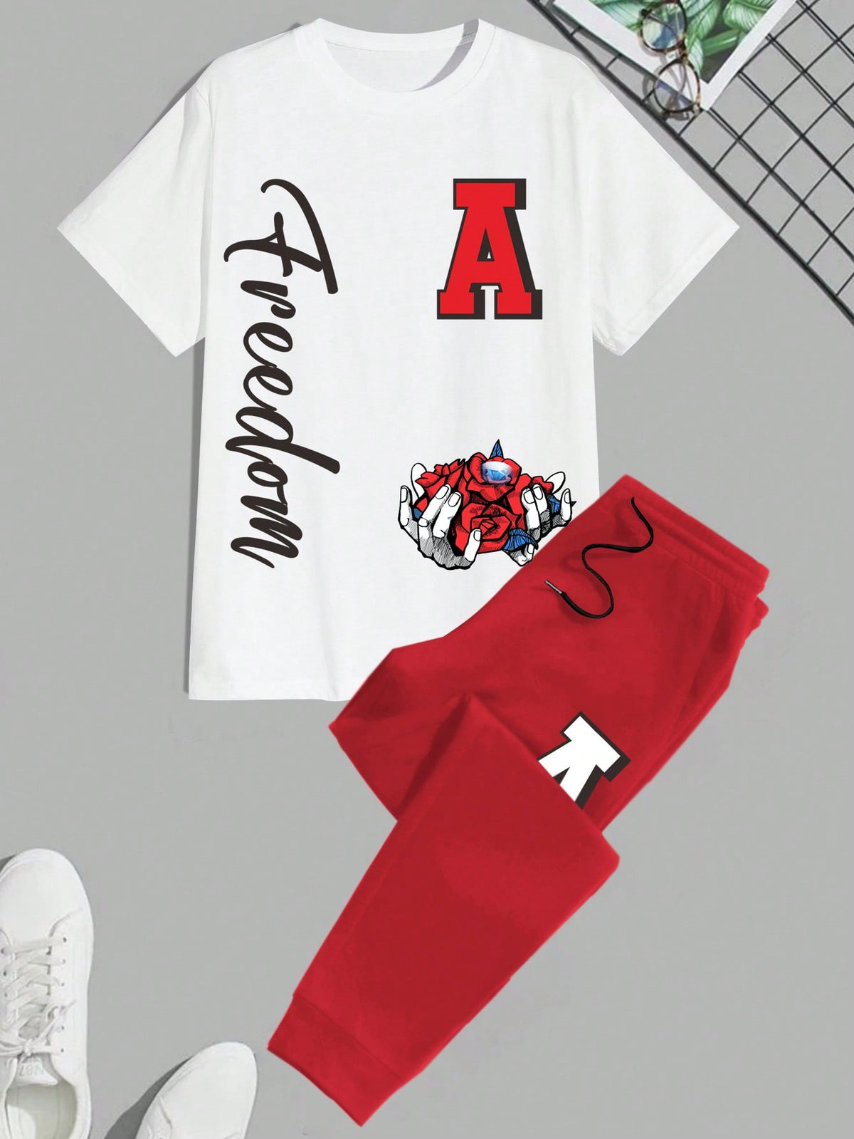 Manfinity EMRG Men Letter Graphic Tee & Drawstring Waist Sweatpants