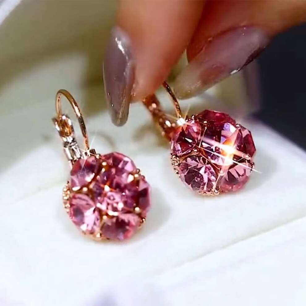 1pair Fashionable Elegant Pink Glass Rhinestone French Hook Earrings For Women, Suitable For Daily Wear