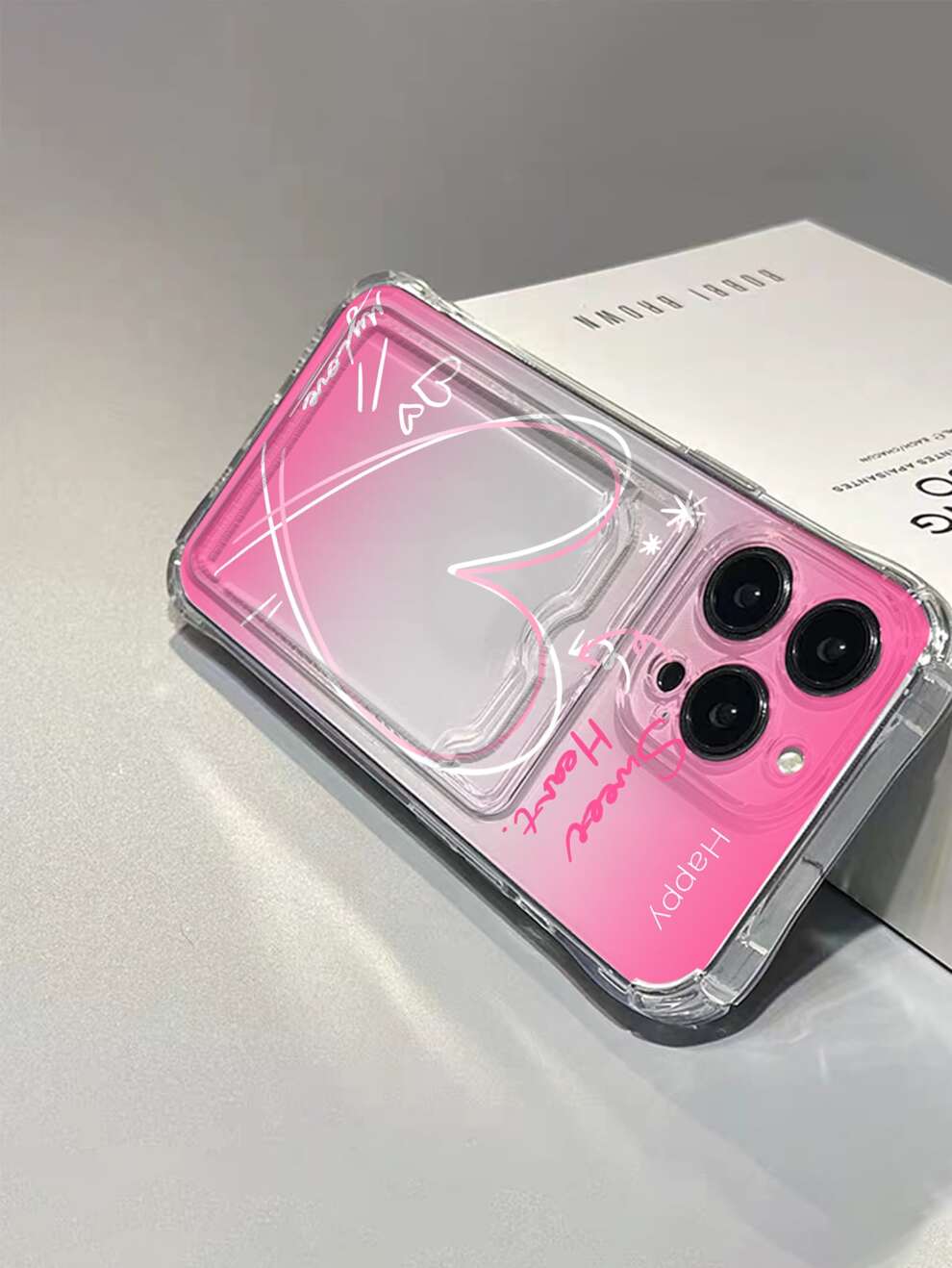 Pink Heart Pattern Clear Phone Case Kawaii