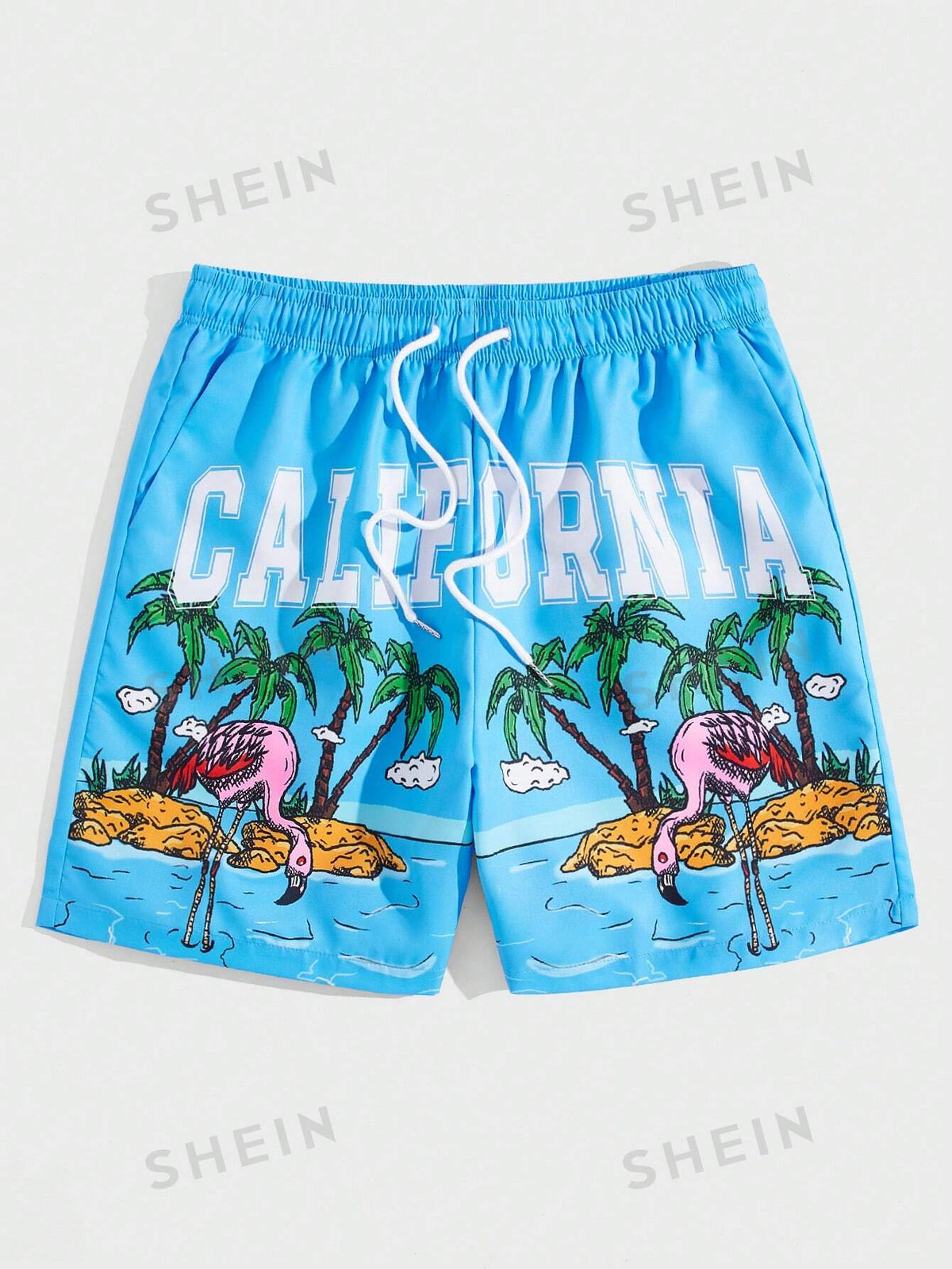 ROMWE Street Life Men Letter & Palm Tree Print Drawstring Waist Shorts