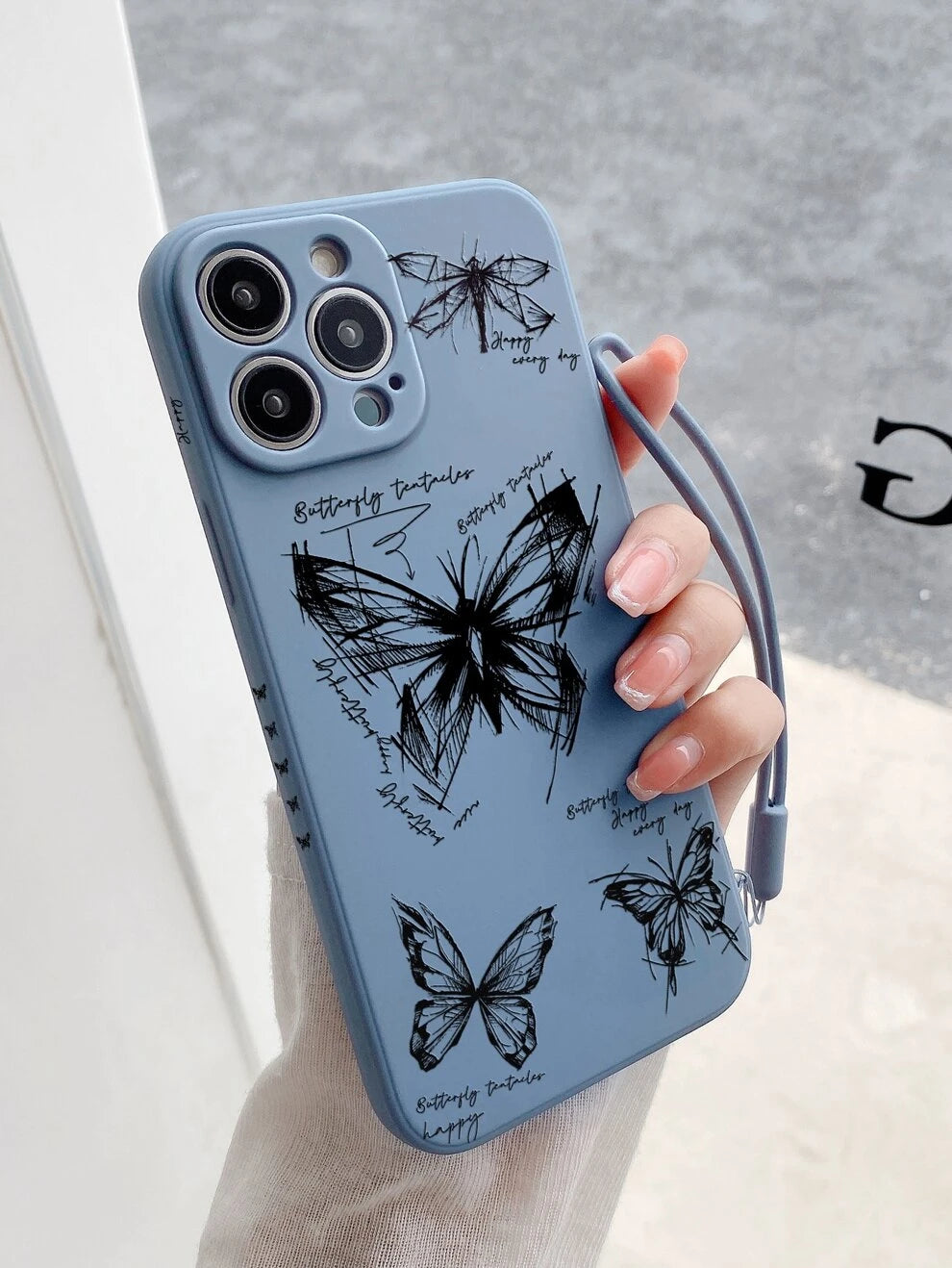 Butterfly Pattern Phone Case With Lanyard Compatible With iPhone 15/15Pro/15Plus/15Promax