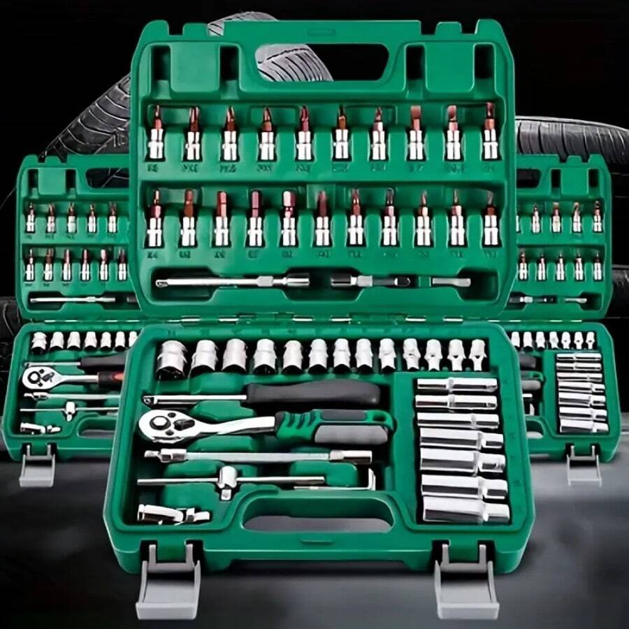 53pcs/set Car Repair Tool Set, Including Ratchet Wrench, Socket, Screwdriver And Other Auto Repair Tools