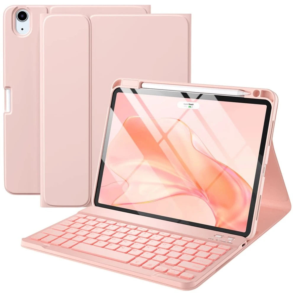 iPad Air 5th 4th Generation Case with Keyboard 10.9 Inch, Slim Smart Folio Keyboard Cover with Pencil Holder Compatible With iPad Air 5th Gen 2022/Air 4th Gen 2020, Detachable Backlit Wireless Keyboar