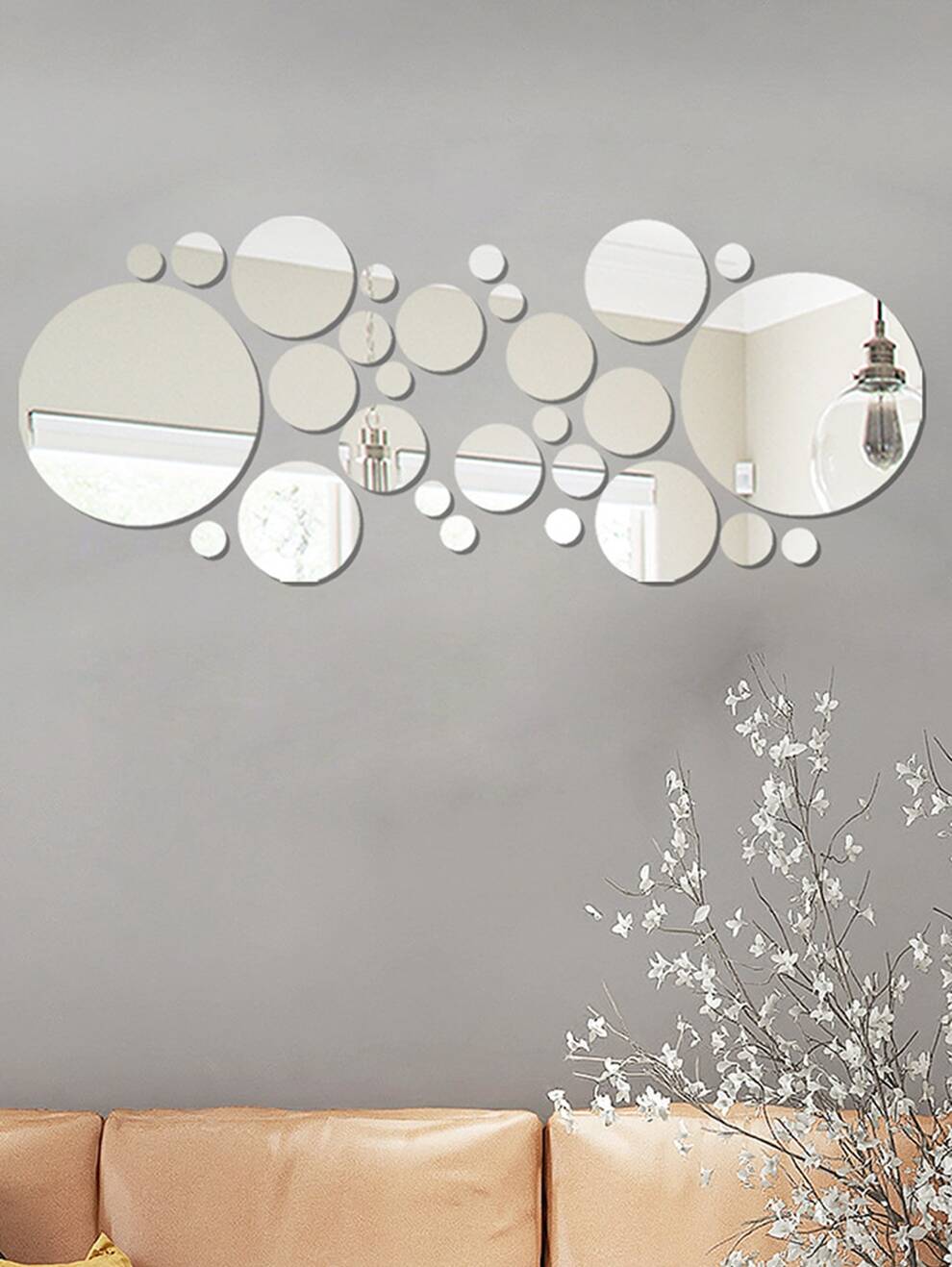 32pcs/set Acrylic Round Mirror Wall Stickers Fashionable 3d Design