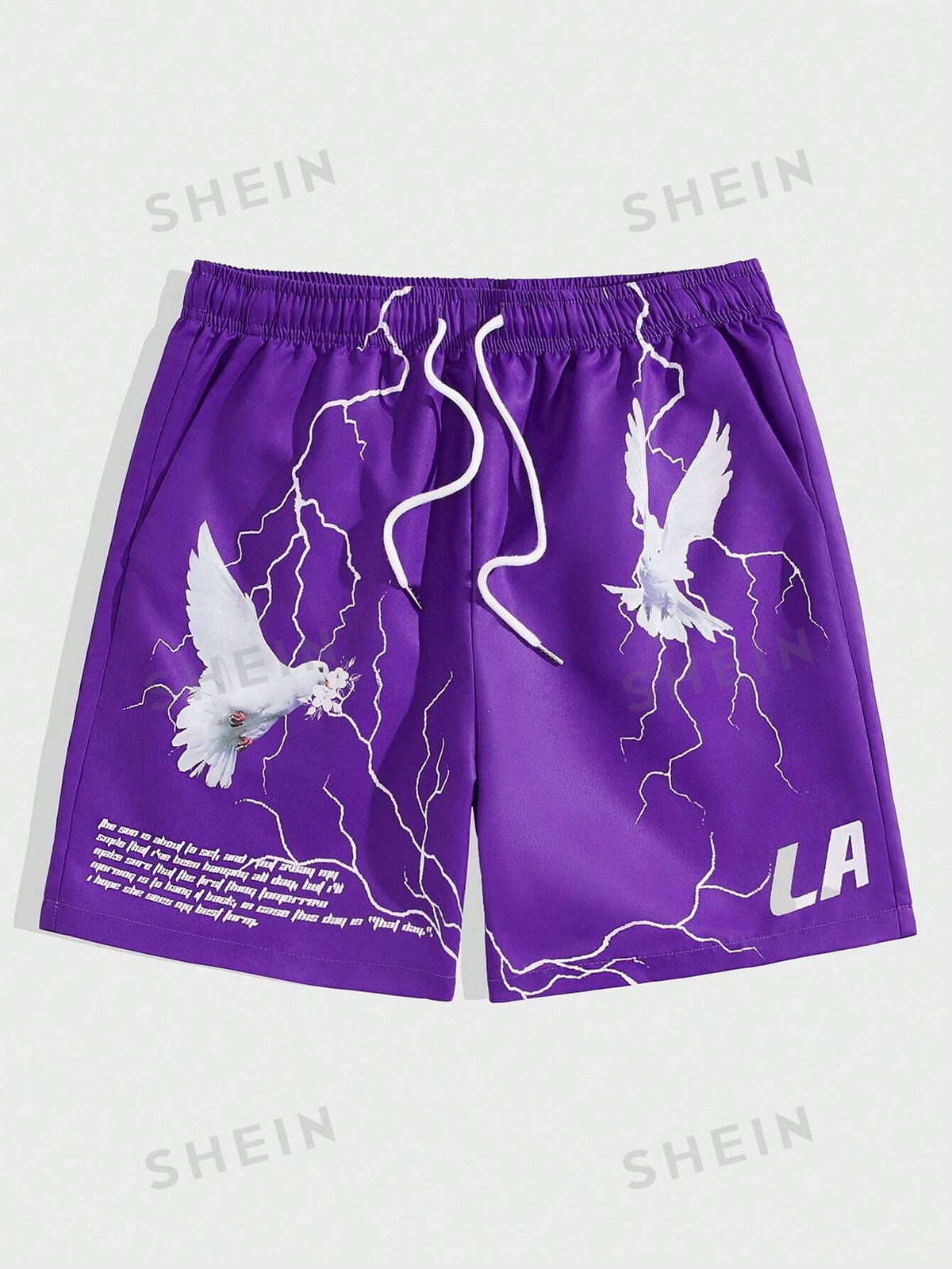 ROMWE Street Life Men Pigeon & Slogan Graphic Drawstring Waist Shorts