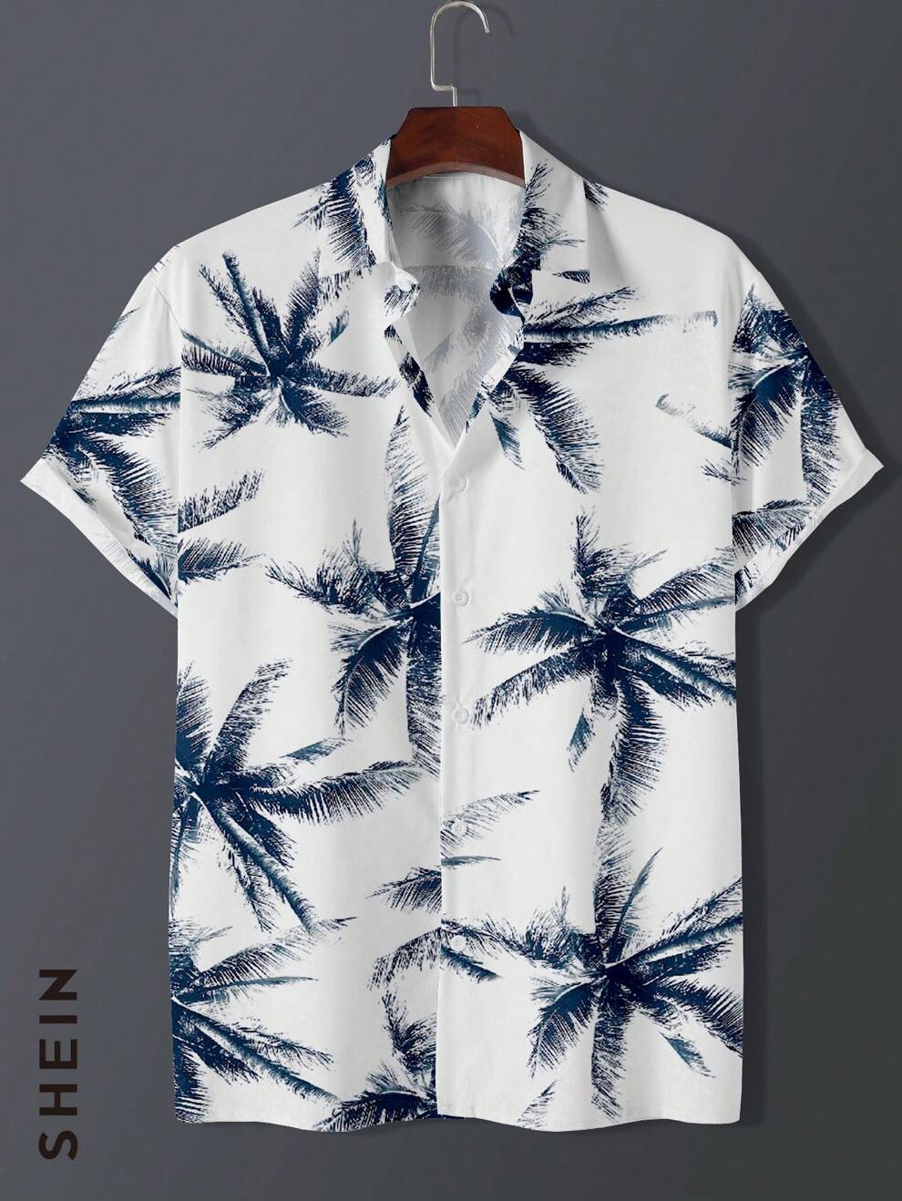 Men Summer Short Sleeve Tropical Print Shirt