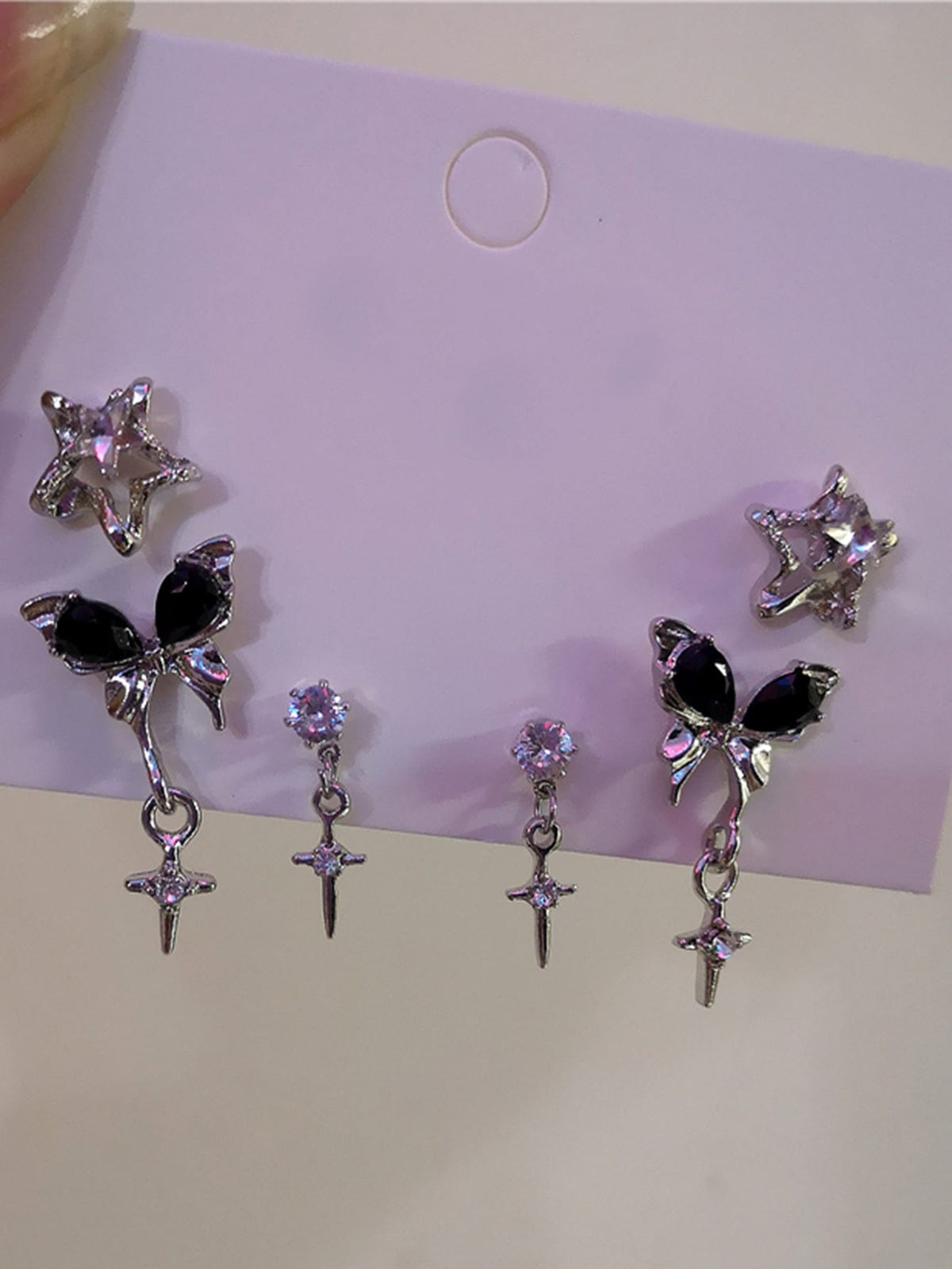 6PCS vintage Sweet Cool Black Butterfly Crystal Star Women's Earring Set Party Gift