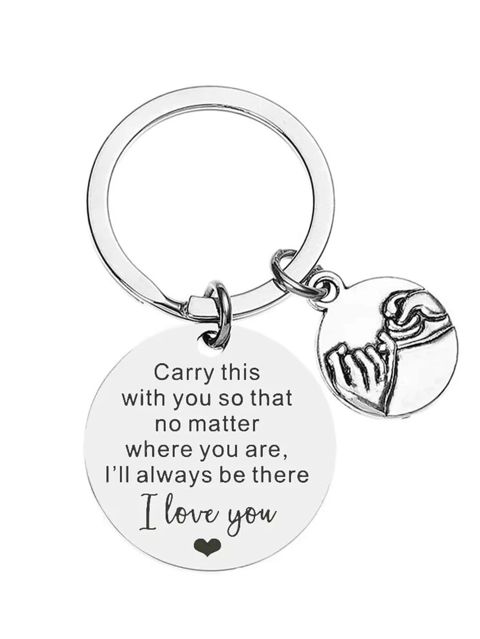 1pc Women's Men's Finger Pull Hook Pattern Charm Pendant Slogan Carry This With You I Love You carved Stainless Steel Keychain For Couple Lover Wife Husband Womenfriend boyfriend Cute Fashion Style Ca