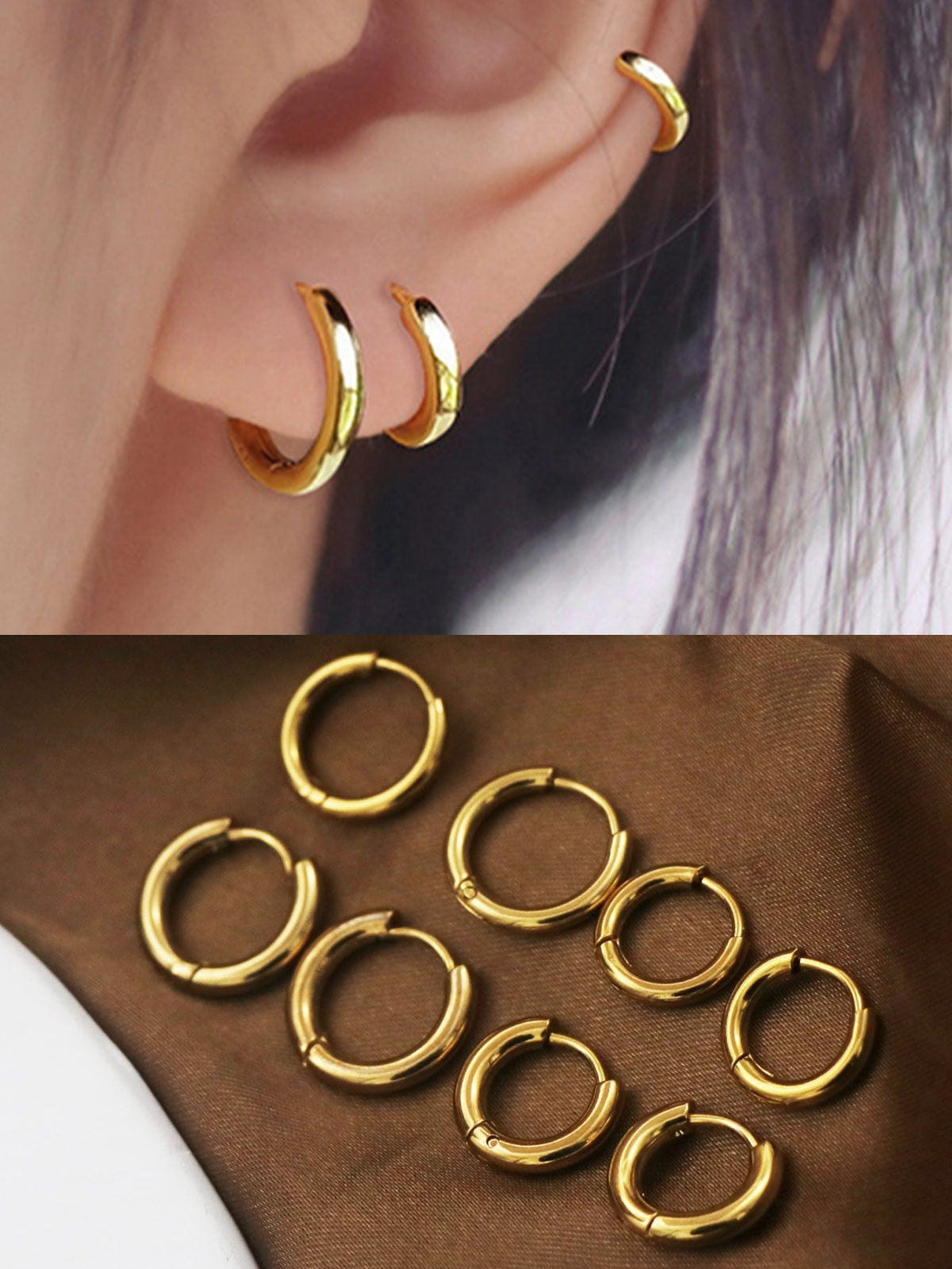 1Pair/2Pcs 2.5mm 2mm Width High Minimalist Women Men Jewelry Gold Color Stainless Steel Hypoallergenic Chunky Hoop Earrings For Women Men