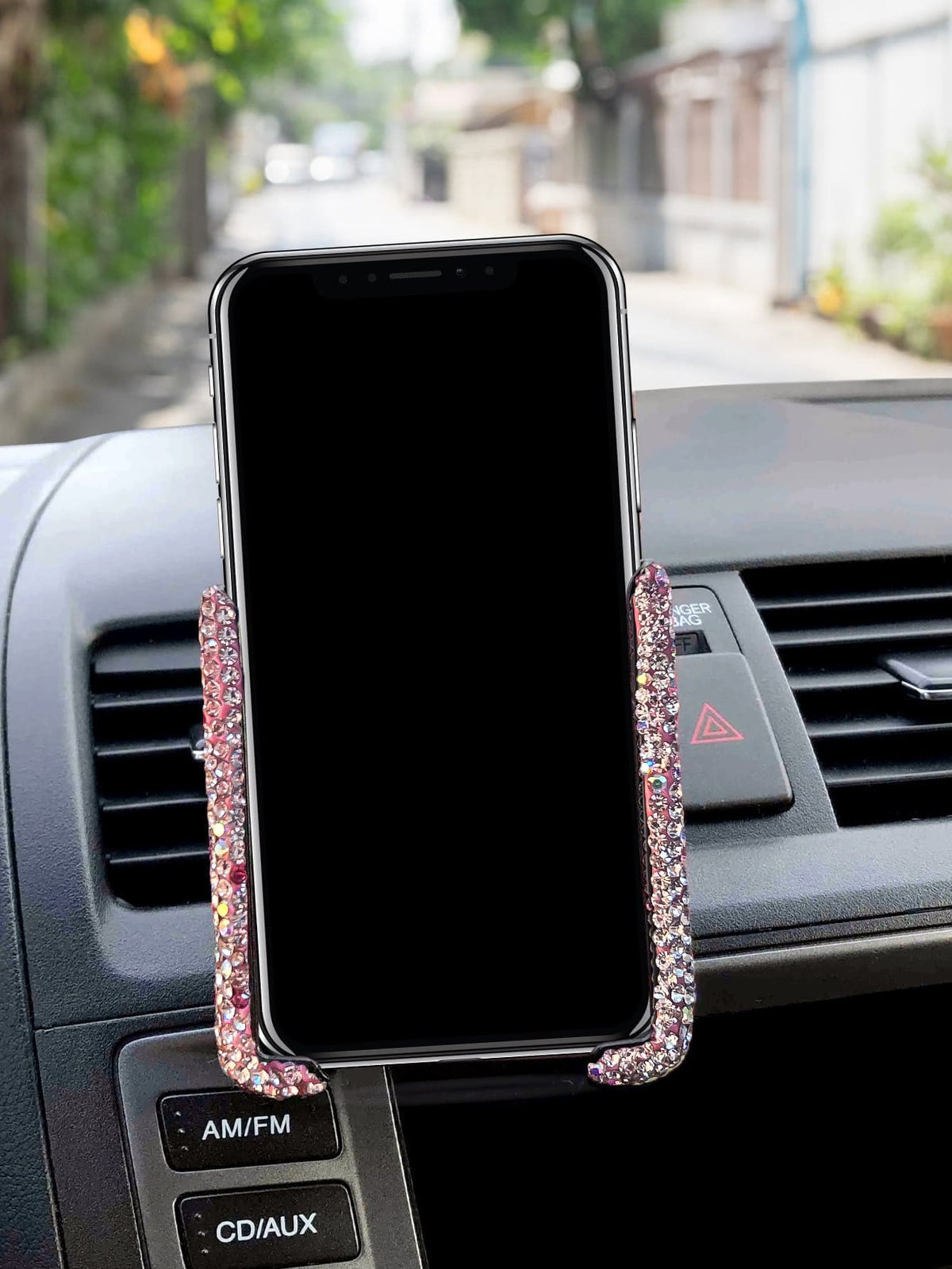 Acrylic Rhinestone Car Air Vent Gravity Phone Holder, Pink Rhinestone