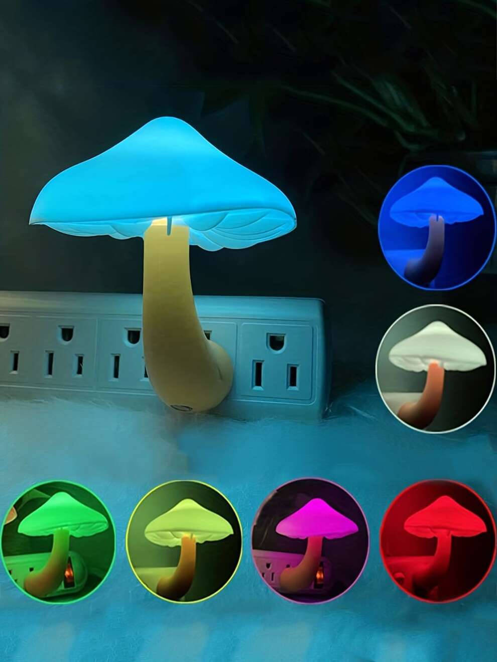 1pc Light Sensor 7 Color Mushroom Led Night Light Embedded Bedside Lamp