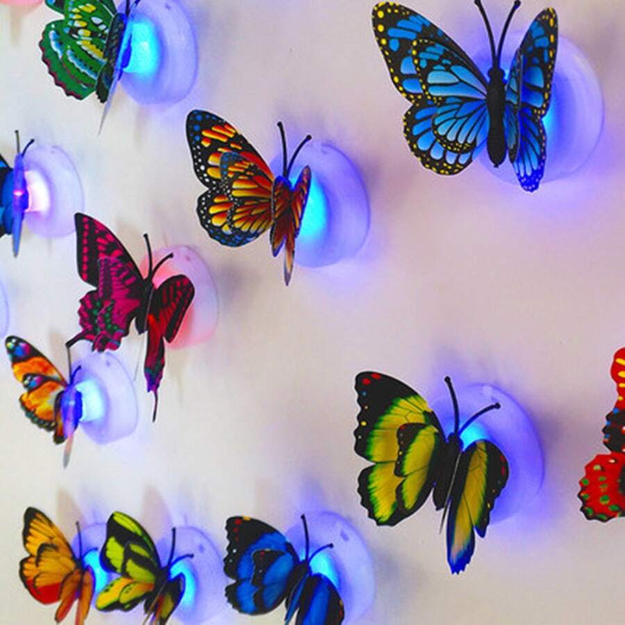 3D Single Layered Butterfly Wall Sticker With LED Night Light, Glowing Decorative Bedside Lamp