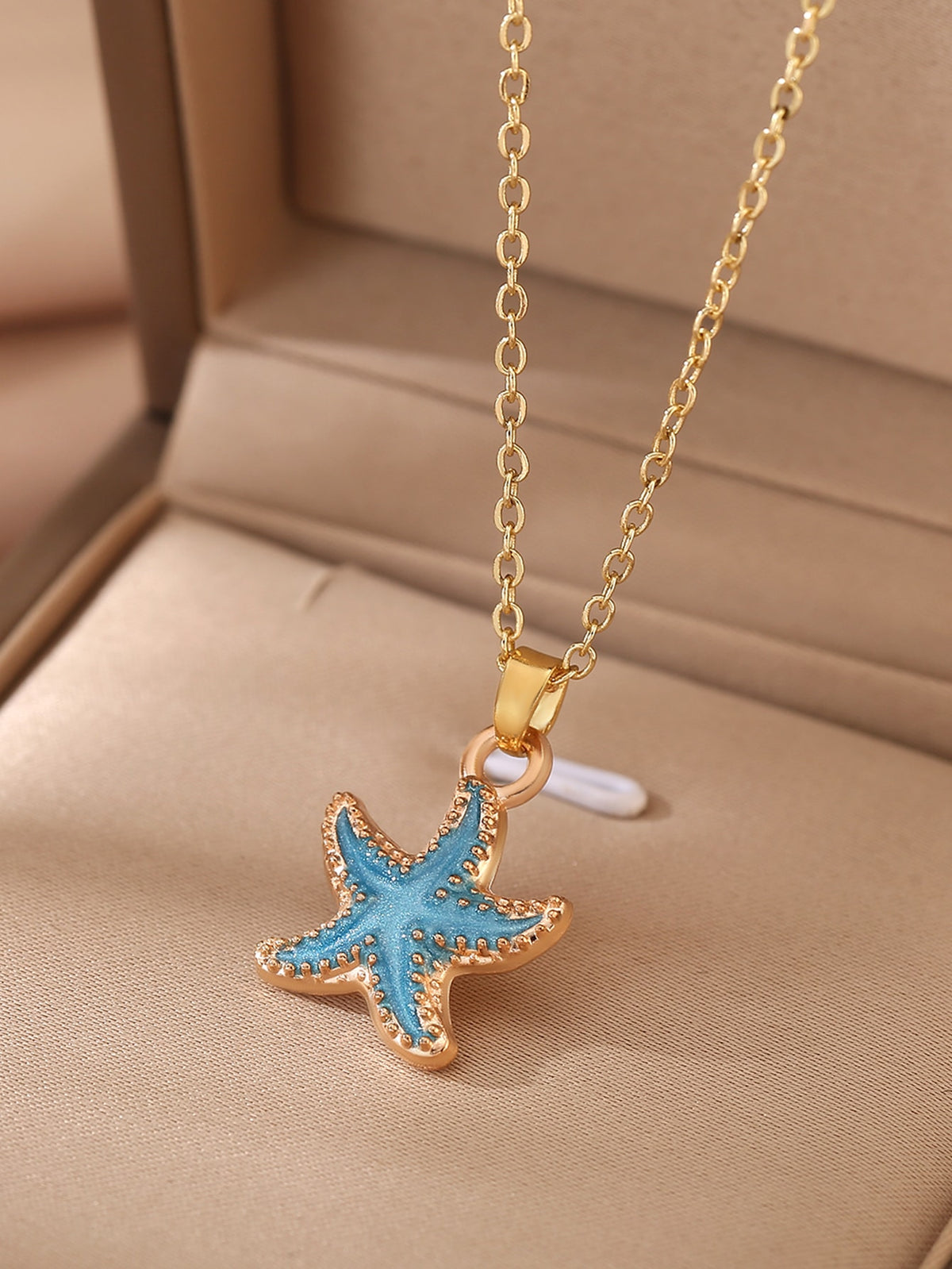 1pc Fashionable Beach Holiday Style Shell & Star Pendant Collarbone Necklace, Dating Gift