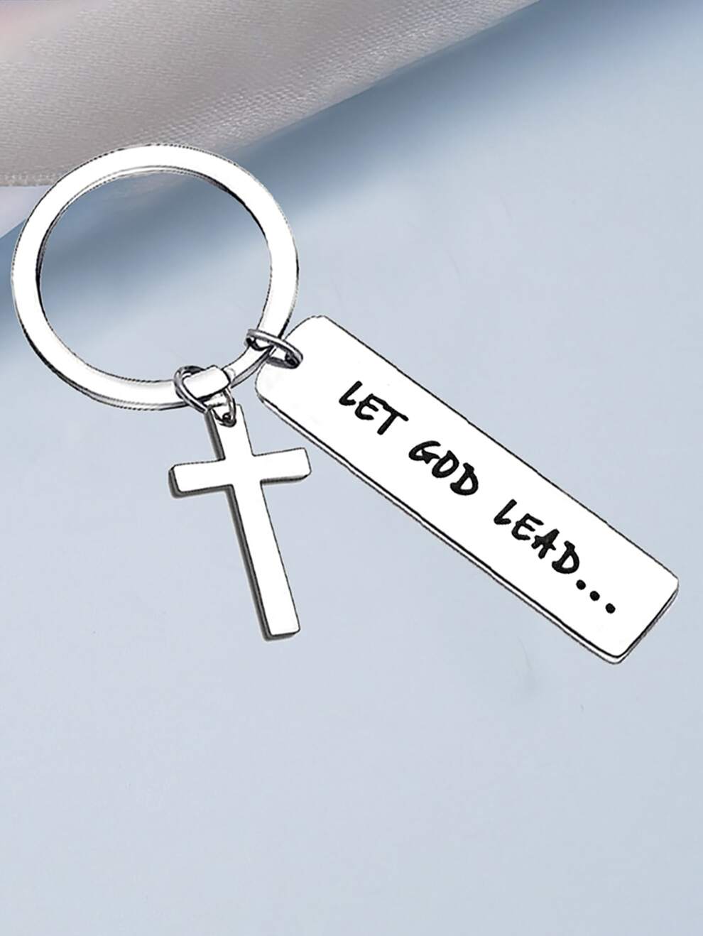 1pc Let God Lead Cross Keychain Christian Keychain Religious Keychain for gifts, wallets, school bags, backpacks, and satchels