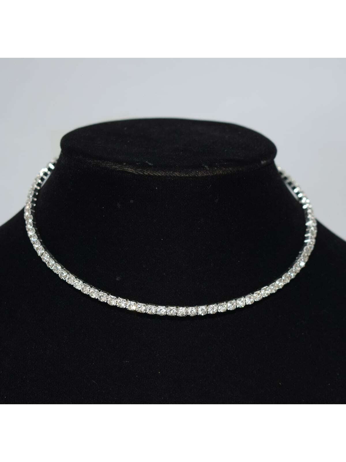 Classic Women's Rhinestone Necklace, Available In 1/2/3 Rows, Silver Tone, Ideal For Parties, Dress And Accessories