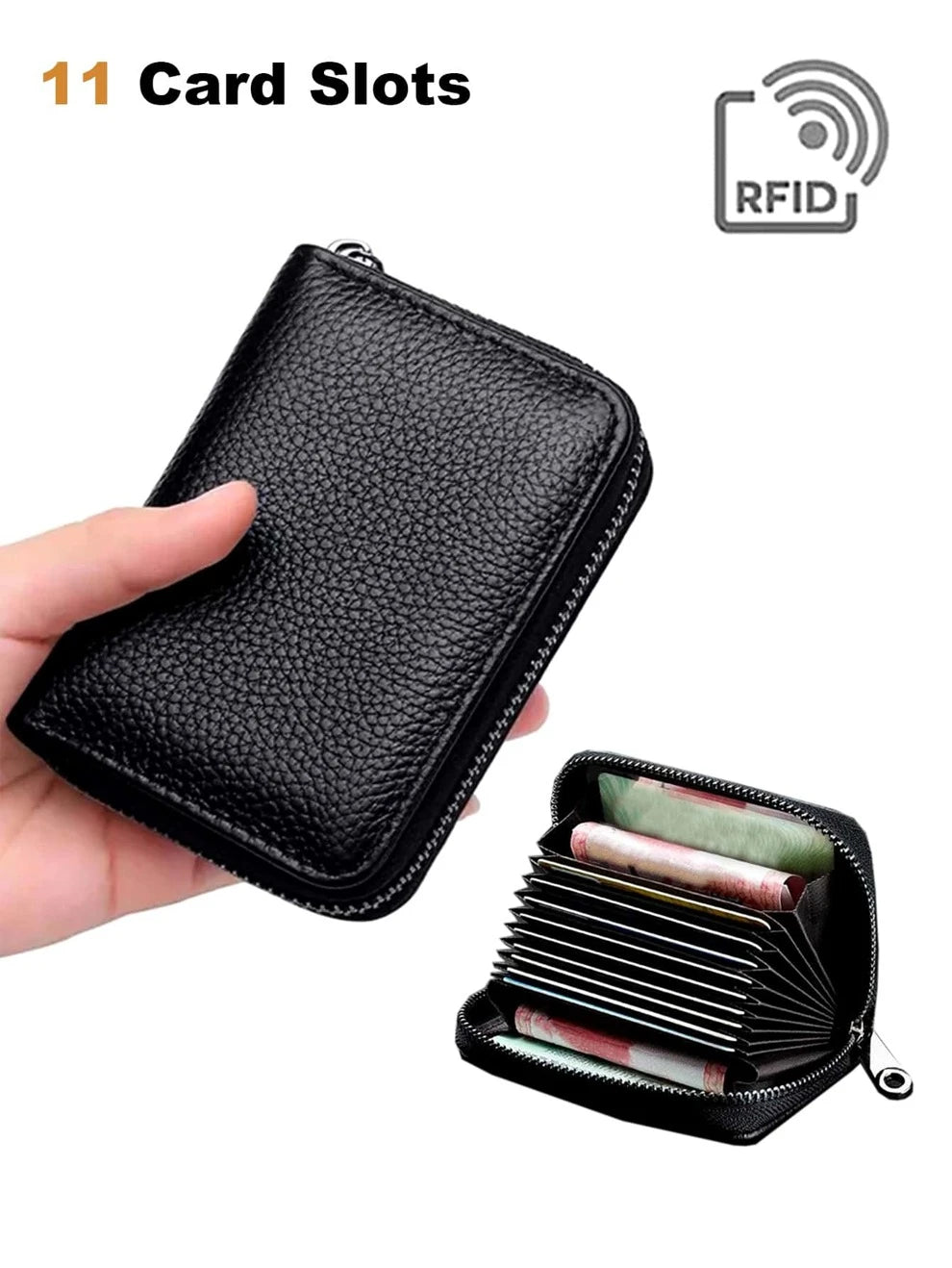 11 Card Business Card Holder Wallet Multi Card Holder Coin Purse Multi-Card Card Organizer For Men And Ladie, For Daily Shopping, School Trips Storage Credit Cards RFID Blocking (Black)