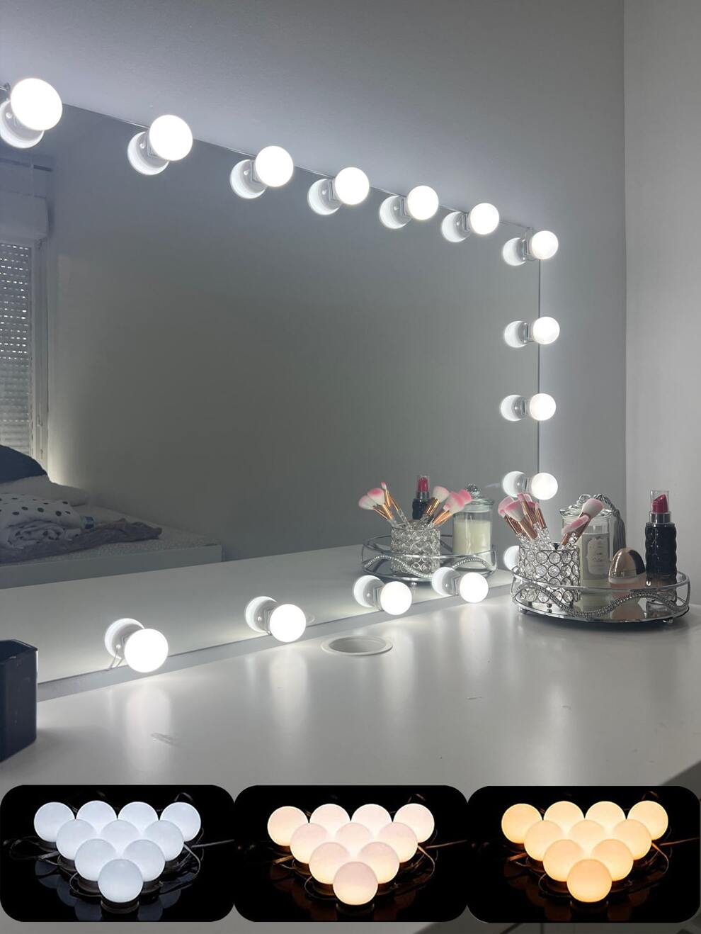 A Multi-Size Usb Three Tone Makeup Led Light For Mirror With Adjustable Brightness And Color Temperature, Rotatable Hair Clipper Dimmable Vanity Lamp Bulb Available In 2led/4led/6led/8led/10led/12led/